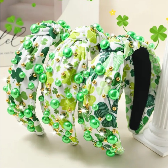 Green & Gold Beaded Shamrock Headband - Picture 3 of 5